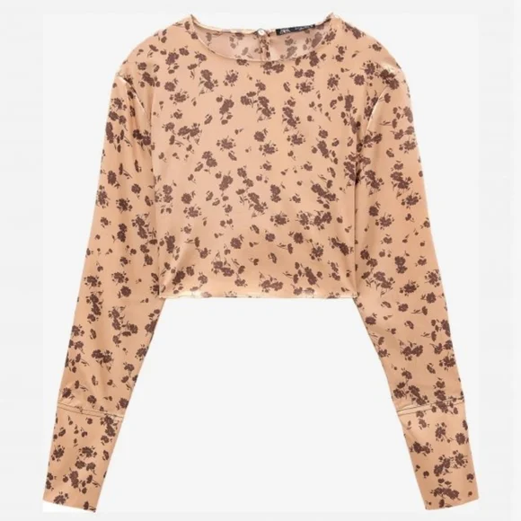 NWT Zara Satin Croped Top and Midi Skirt Set in Copper - Picture 2 of 13